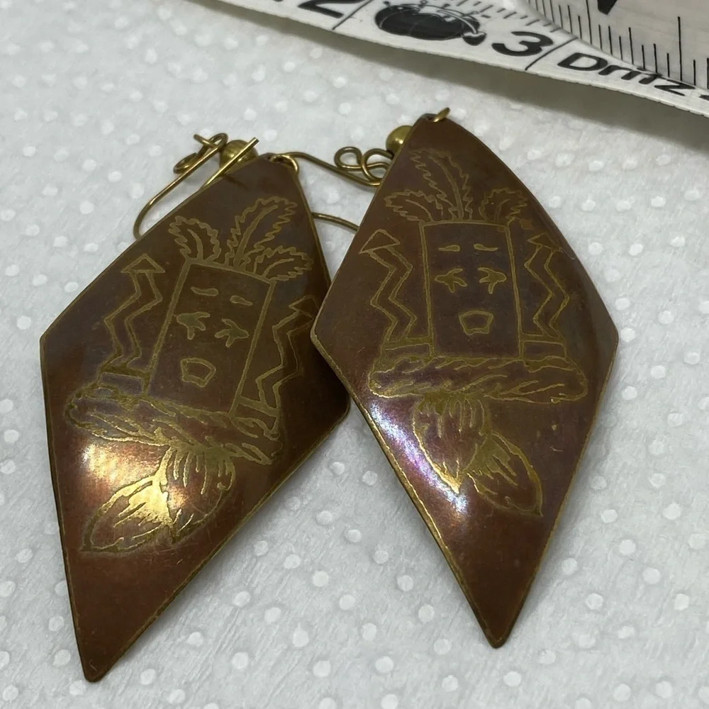Earrings Hawaiian tiki earrings ki’i gold tone tribal fun - Picture 8 of 8